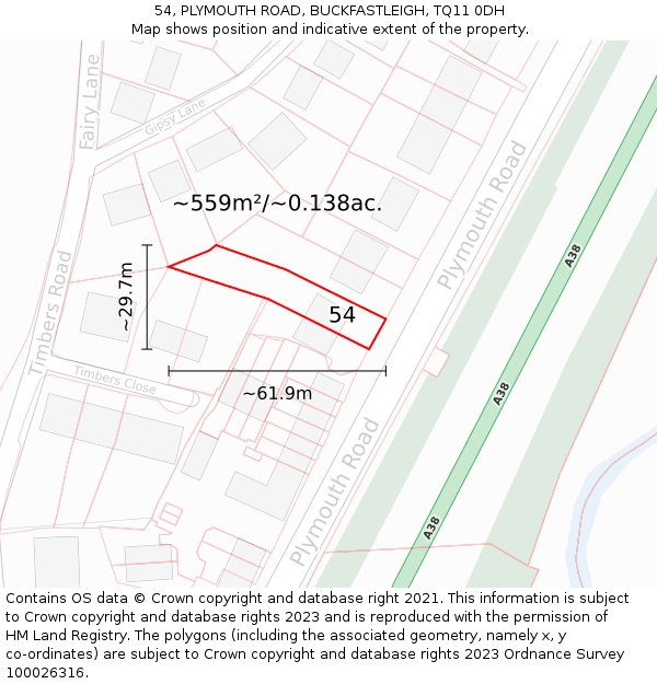 54, PLYMOUTH ROAD, BUCKFASTLEIGH, TQ11 0DH: Plot and title map