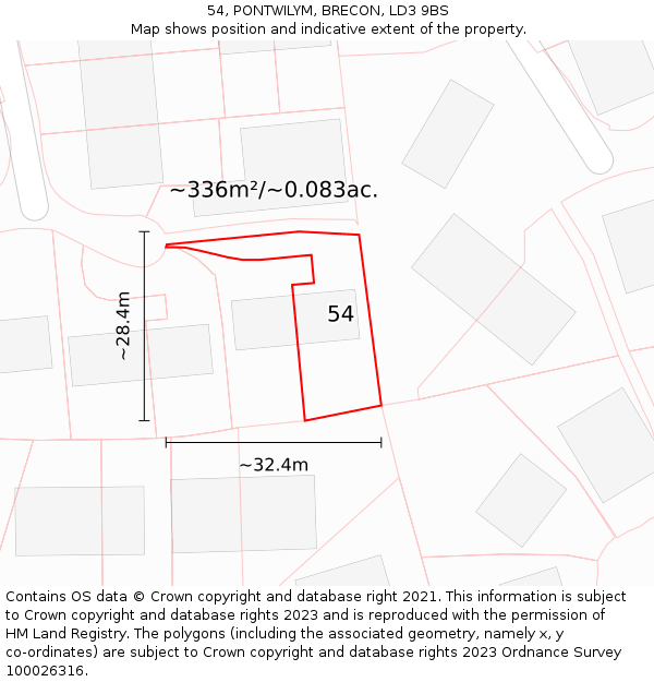 54, PONTWILYM, BRECON, LD3 9BS: Plot and title map