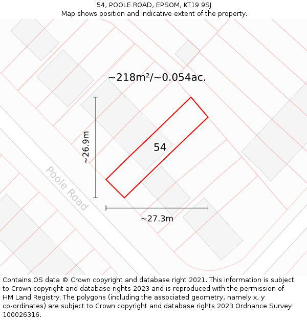 54, POOLE ROAD, EPSOM, KT19 9SJ: Plot and title map