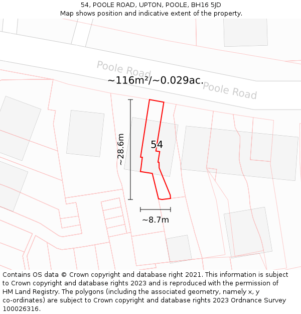 54, POOLE ROAD, UPTON, POOLE, BH16 5JD: Plot and title map