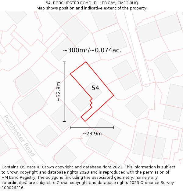 54, PORCHESTER ROAD, BILLERICAY, CM12 0UQ: Plot and title map
