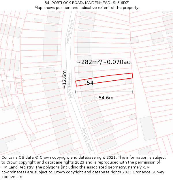 54, PORTLOCK ROAD, MAIDENHEAD, SL6 6DZ: Plot and title map