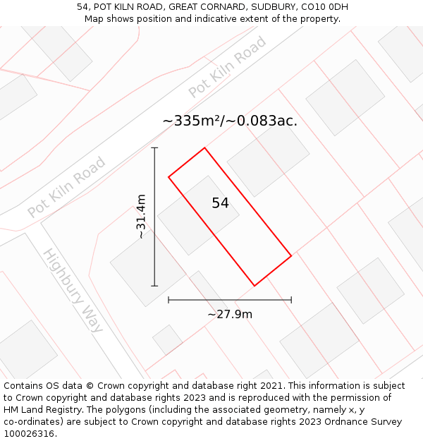 54, POT KILN ROAD, GREAT CORNARD, SUDBURY, CO10 0DH: Plot and title map