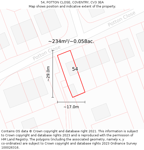 54, POTTON CLOSE, COVENTRY, CV3 3EA: Plot and title map