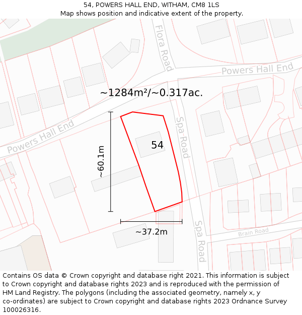 54, POWERS HALL END, WITHAM, CM8 1LS: Plot and title map