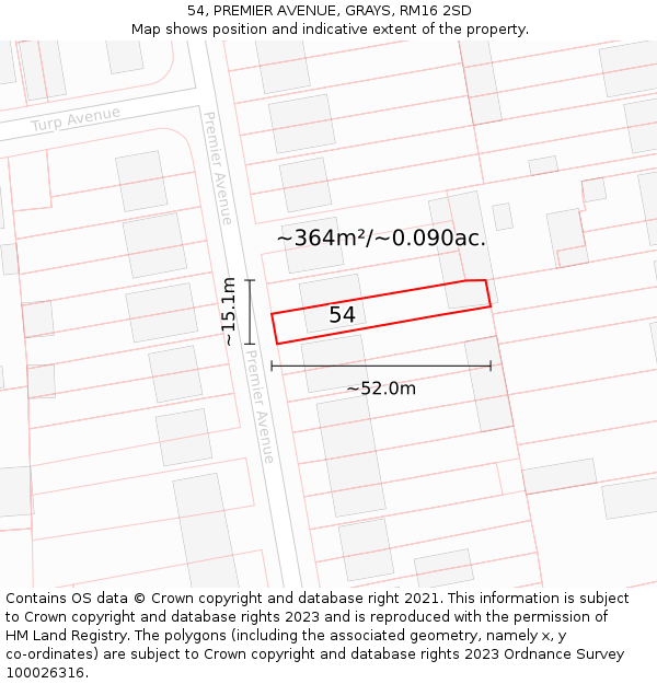 54, PREMIER AVENUE, GRAYS, RM16 2SD: Plot and title map