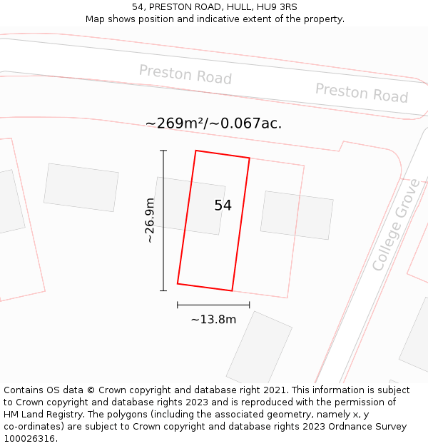 54, PRESTON ROAD, HULL, HU9 3RS: Plot and title map