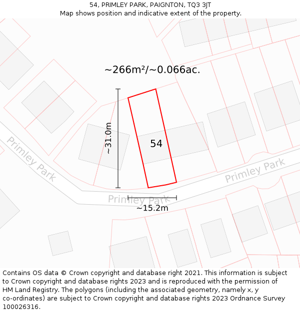 54, PRIMLEY PARK, PAIGNTON, TQ3 3JT: Plot and title map