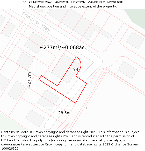 54, PRIMROSE WAY, LANGWITH JUNCTION, MANSFIELD, NG20 9BF: Plot and title map