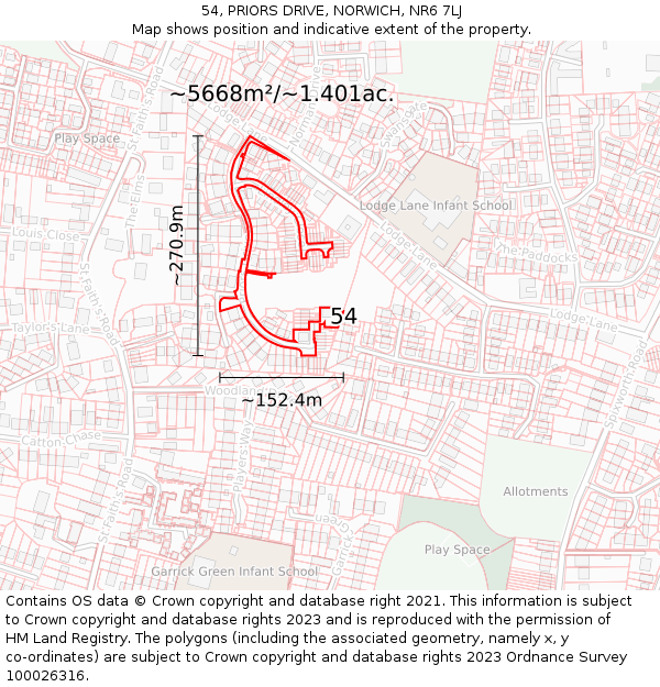 54, PRIORS DRIVE, NORWICH, NR6 7LJ: Plot and title map