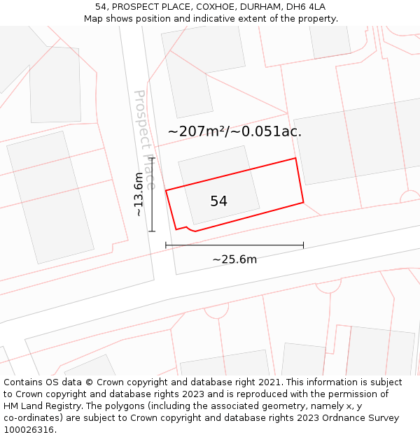 54, PROSPECT PLACE, COXHOE, DURHAM, DH6 4LA: Plot and title map