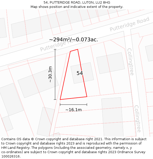 54, PUTTERIDGE ROAD, LUTON, LU2 8HG: Plot and title map