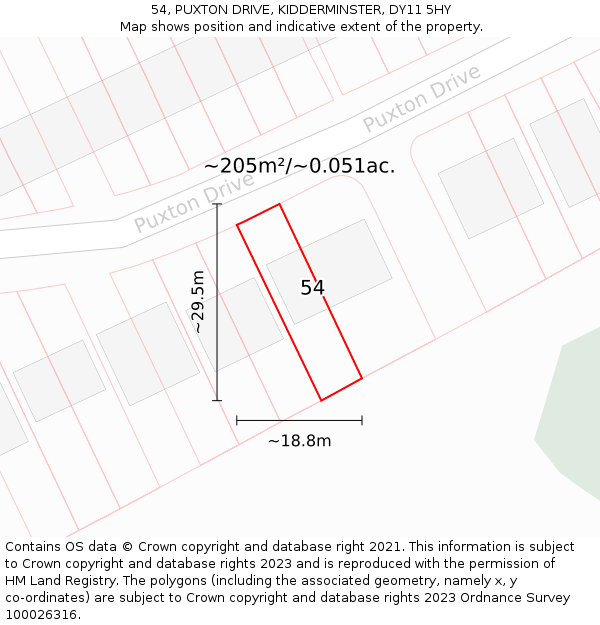 54, PUXTON DRIVE, KIDDERMINSTER, DY11 5HY: Plot and title map