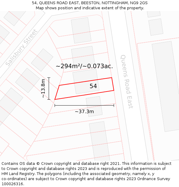 54, QUEENS ROAD EAST, BEESTON, NOTTINGHAM, NG9 2GS: Plot and title map