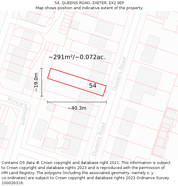 54, QUEENS ROAD, EXETER, EX2 9EP: Plot and title map