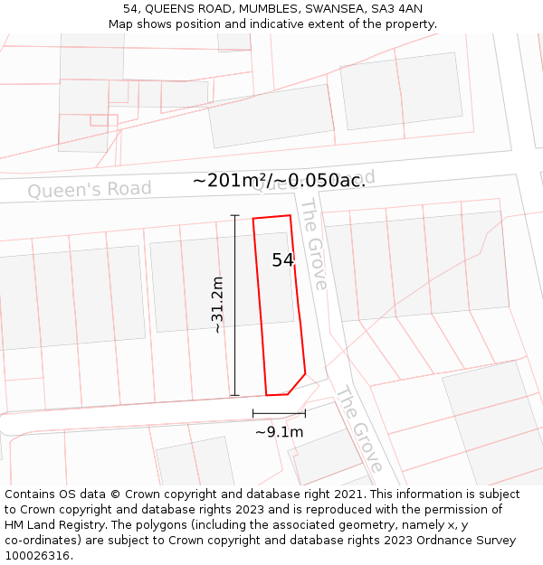 54, QUEENS ROAD, MUMBLES, SWANSEA, SA3 4AN: Plot and title map