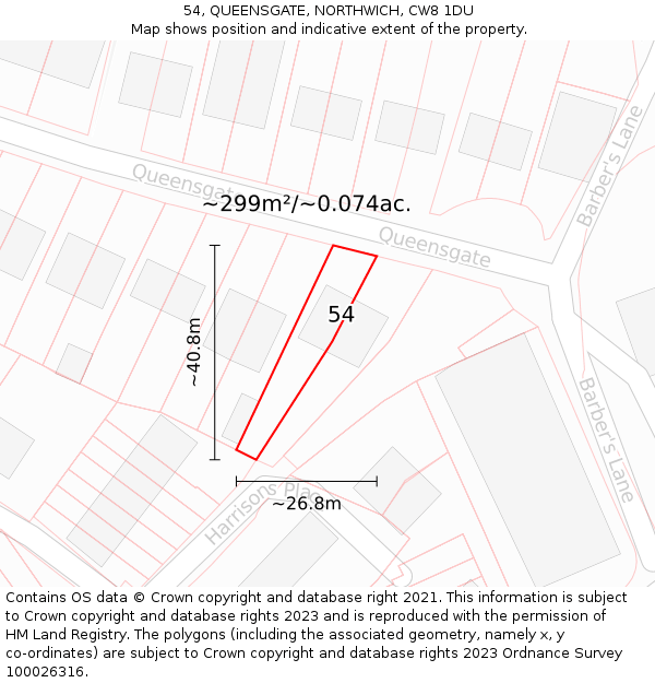 54, QUEENSGATE, NORTHWICH, CW8 1DU: Plot and title map