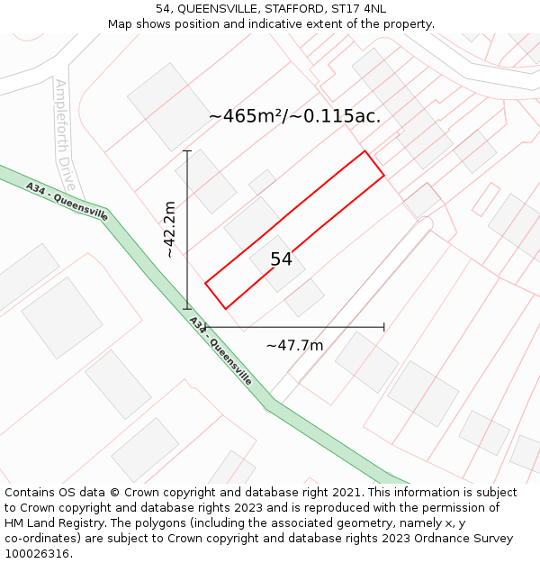 54, QUEENSVILLE, STAFFORD, ST17 4NL: Plot and title map
