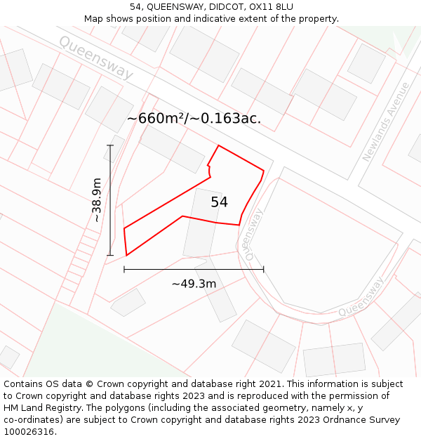 54, QUEENSWAY, DIDCOT, OX11 8LU: Plot and title map