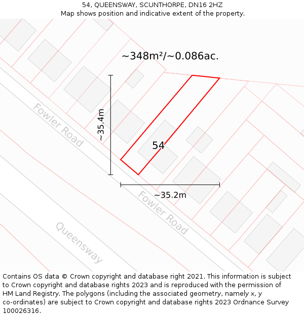54, QUEENSWAY, SCUNTHORPE, DN16 2HZ: Plot and title map