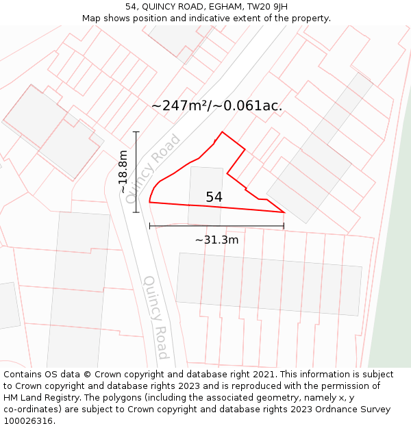 54, QUINCY ROAD, EGHAM, TW20 9JH: Plot and title map