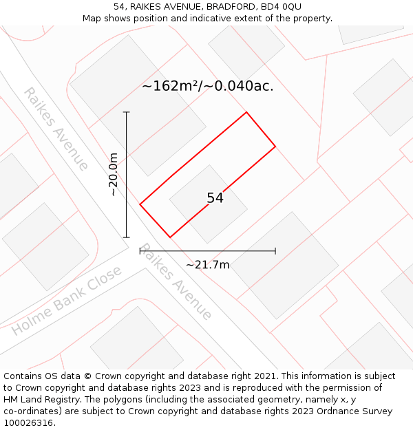54, RAIKES AVENUE, BRADFORD, BD4 0QU: Plot and title map