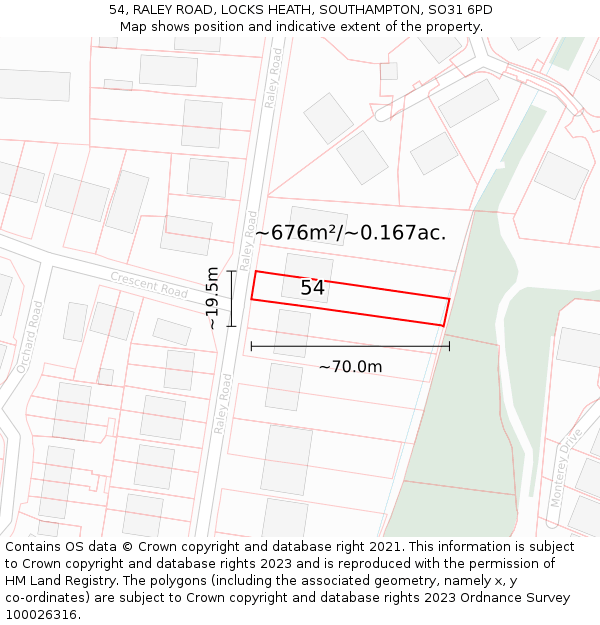 54, RALEY ROAD, LOCKS HEATH, SOUTHAMPTON, SO31 6PD: Plot and title map