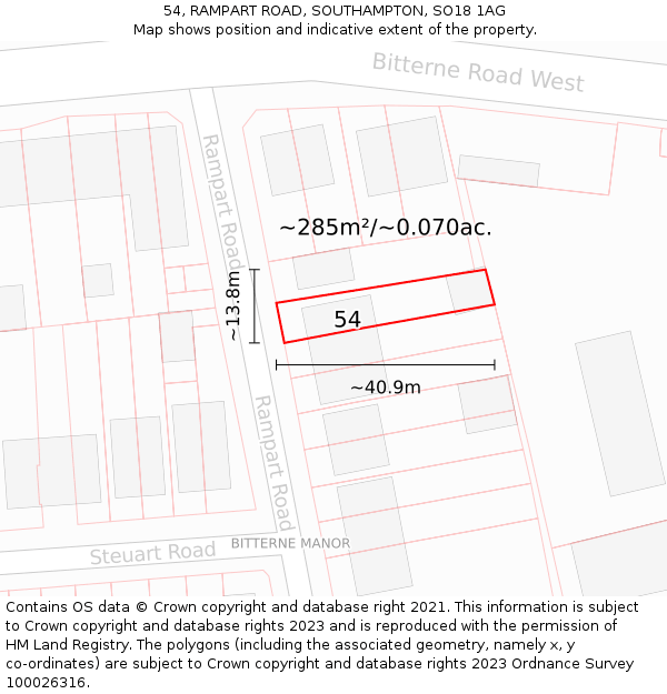 54, RAMPART ROAD, SOUTHAMPTON, SO18 1AG: Plot and title map