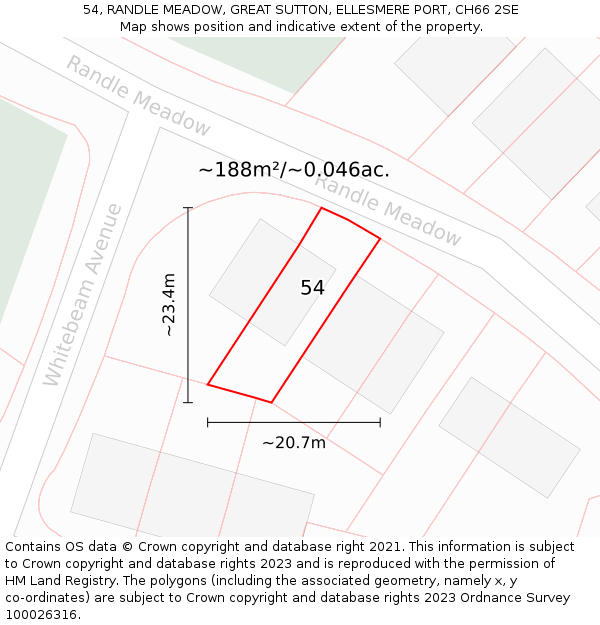 54, RANDLE MEADOW, GREAT SUTTON, ELLESMERE PORT, CH66 2SE: Plot and title map