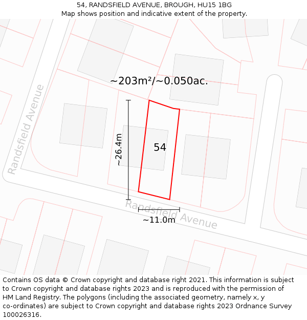 54, RANDSFIELD AVENUE, BROUGH, HU15 1BG: Plot and title map