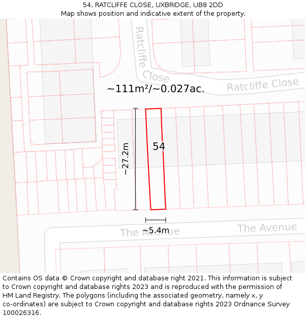54, RATCLIFFE CLOSE, UXBRIDGE, UB8 2DD: Plot and title map