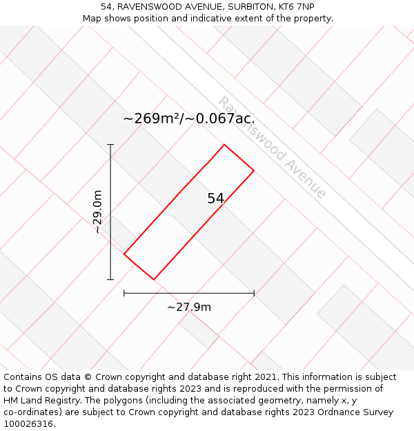 54, RAVENSWOOD AVENUE, SURBITON, KT6 7NP: Plot and title map