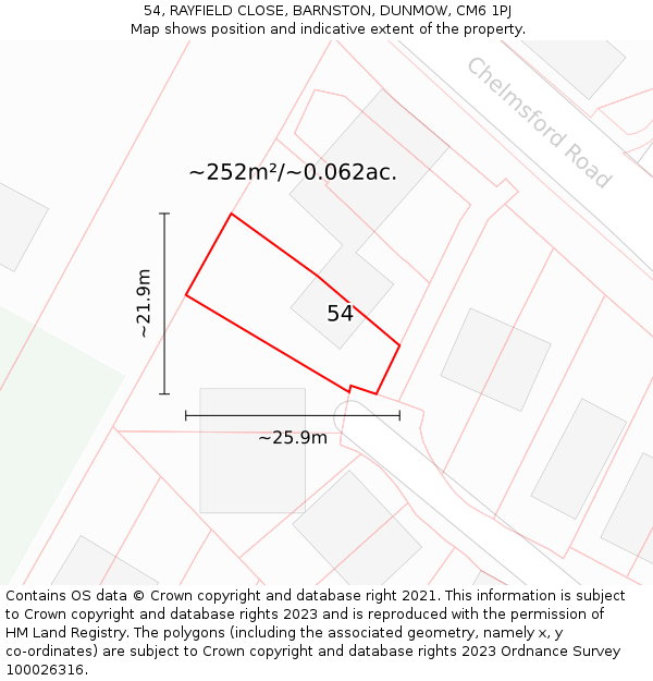 54, RAYFIELD CLOSE, BARNSTON, DUNMOW, CM6 1PJ: Plot and title map