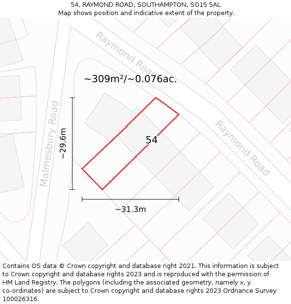 54, RAYMOND ROAD, SOUTHAMPTON, SO15 5AL: Plot and title map
