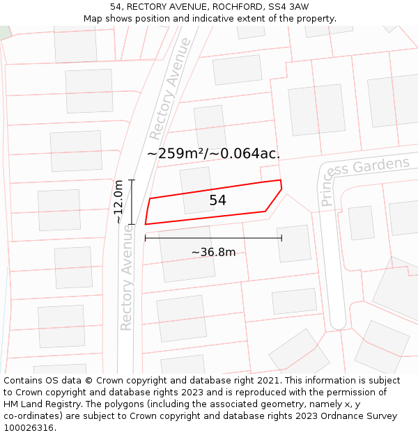 54, RECTORY AVENUE, ROCHFORD, SS4 3AW: Plot and title map
