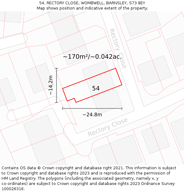 54, RECTORY CLOSE, WOMBWELL, BARNSLEY, S73 8EY: Plot and title map