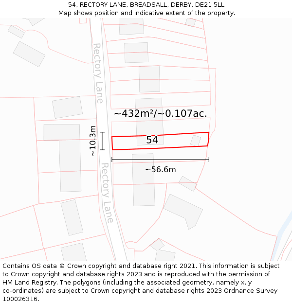 54, RECTORY LANE, BREADSALL, DERBY, DE21 5LL: Plot and title map