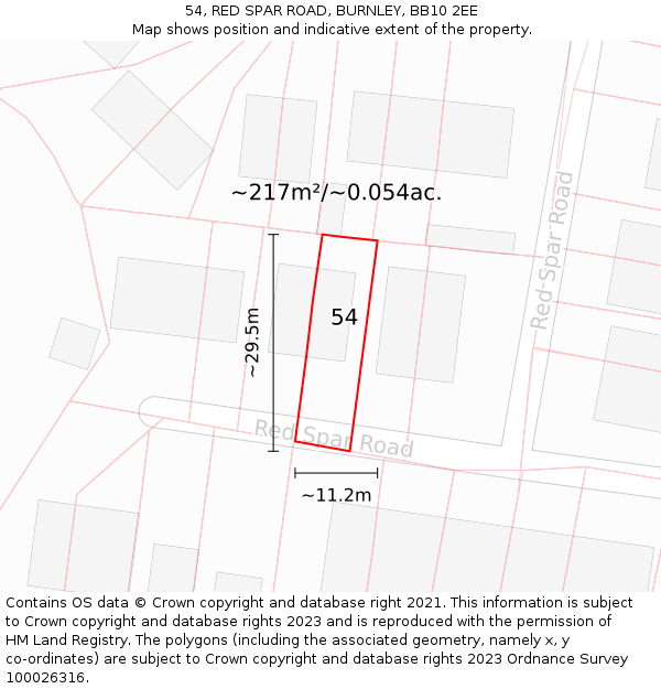 54, RED SPAR ROAD, BURNLEY, BB10 2EE: Plot and title map