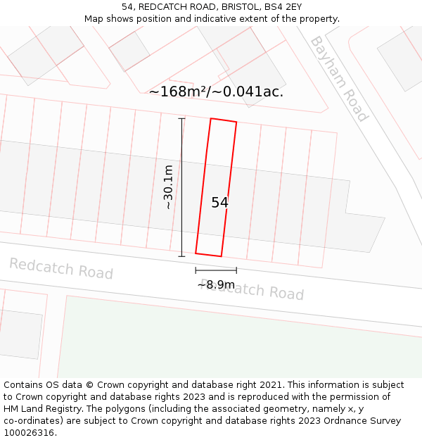 54, REDCATCH ROAD, BRISTOL, BS4 2EY: Plot and title map