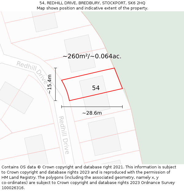 54, REDHILL DRIVE, BREDBURY, STOCKPORT, SK6 2HQ: Plot and title map