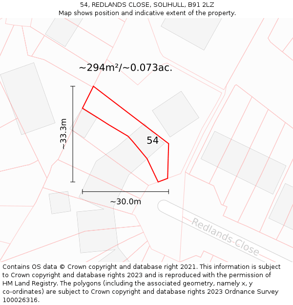 54, REDLANDS CLOSE, SOLIHULL, B91 2LZ: Plot and title map