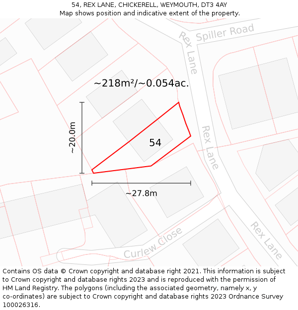 54, REX LANE, CHICKERELL, WEYMOUTH, DT3 4AY: Plot and title map
