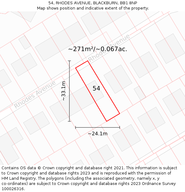 54, RHODES AVENUE, BLACKBURN, BB1 8NP: Plot and title map