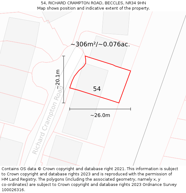 54, RICHARD CRAMPTON ROAD, BECCLES, NR34 9HN: Plot and title map