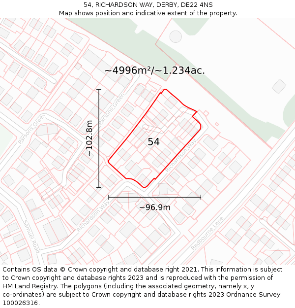 54, RICHARDSON WAY, DERBY, DE22 4NS: Plot and title map