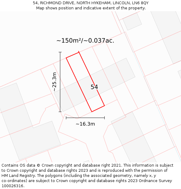 54, RICHMOND DRIVE, NORTH HYKEHAM, LINCOLN, LN6 8QY: Plot and title map