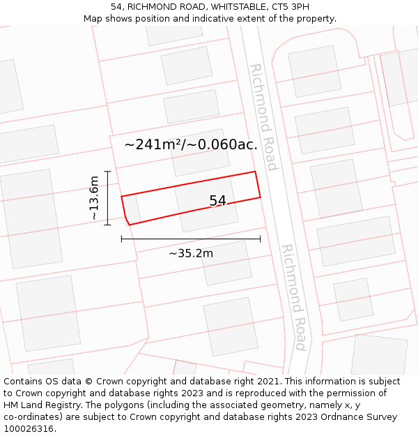 54, RICHMOND ROAD, WHITSTABLE, CT5 3PH: Plot and title map