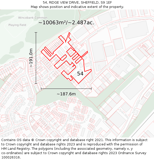 54, RIDGE VIEW DRIVE, SHEFFIELD, S9 1EF: Plot and title map