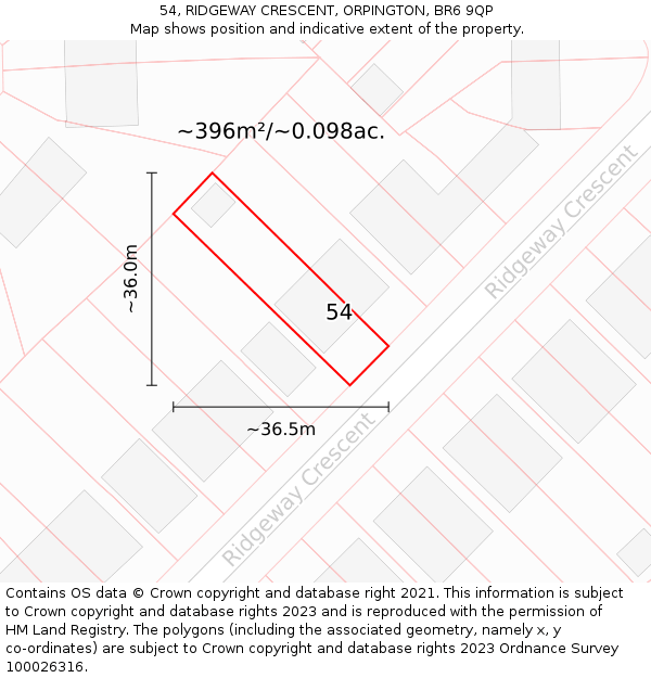 54, RIDGEWAY CRESCENT, ORPINGTON, BR6 9QP: Plot and title map