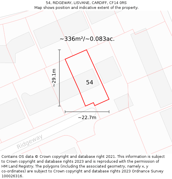 54, RIDGEWAY, LISVANE, CARDIFF, CF14 0RS: Plot and title map